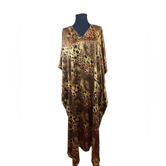 Vintage Animal Print Kaftan Caftan MuMu Boho Silky Soft One Size - Picture 1 of 13